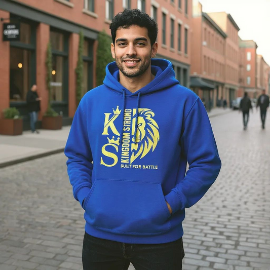 KINGDOM STRONG "BUILT FOR BATTLE" HEAVY SIGNATURE HOODIE METALIC GOLD LION LOGO