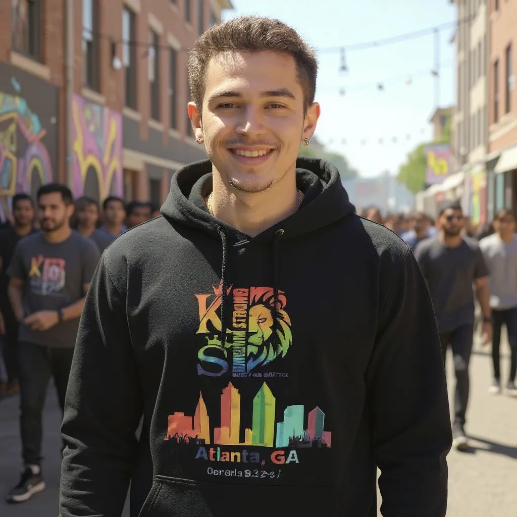 KINGDOM STRONG ATLANTA GA, RAINBOW LIMITED EDITION LOGO WITH BLOOD TEAR LUX HEAVYWEIGHT HOODED SWEATSHIRT