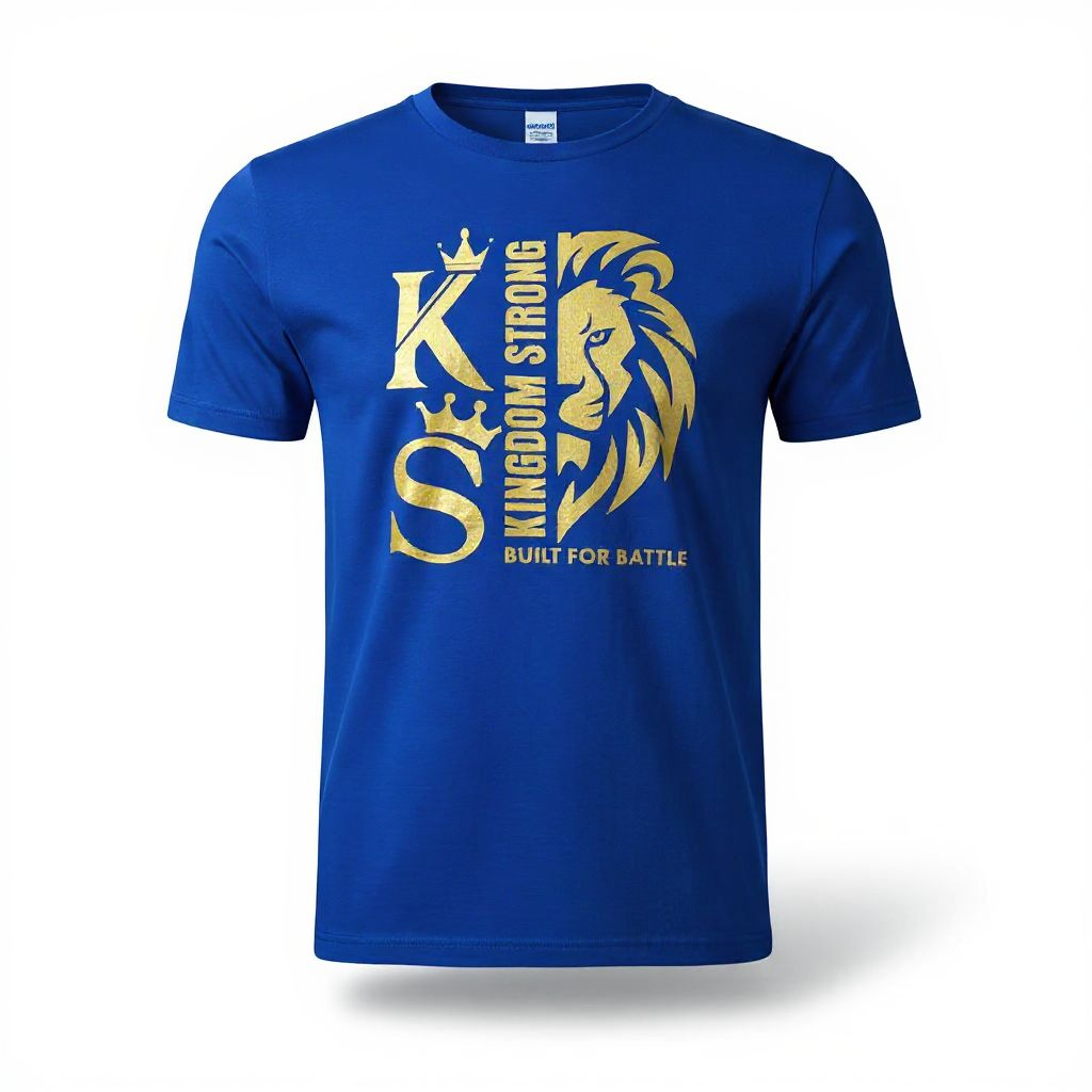 KINGDOM STRONGS "BUILT FOR BATTLE" SIGNATURE HEAVY T-SHIRT WITH METALLIC GOLD LOGO