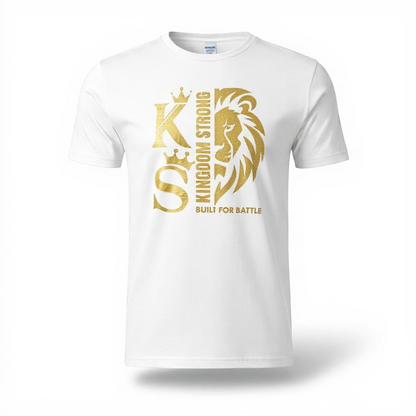 KINGDOM STRONGS "BUILT FOR BATTLE" SIGNATURE SOFT STYLE T-SHIRT WITH METALLIC GOLD LOGO