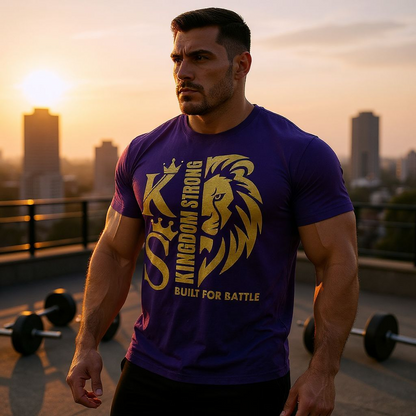 KINGDOM STRONGS "BUILT FOR BATTLE" SIGNATURE HEAVY T-SHIRT WITH METALLIC GOLD LOGO