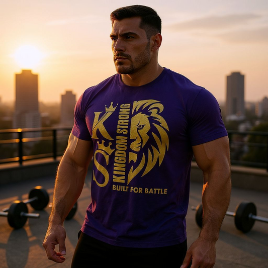 KINGDOM STRONGS "BUILT FOR BATTLE" SIGNATURE HEAVY T-SHIRT WITH METALLIC GOLD LOGO