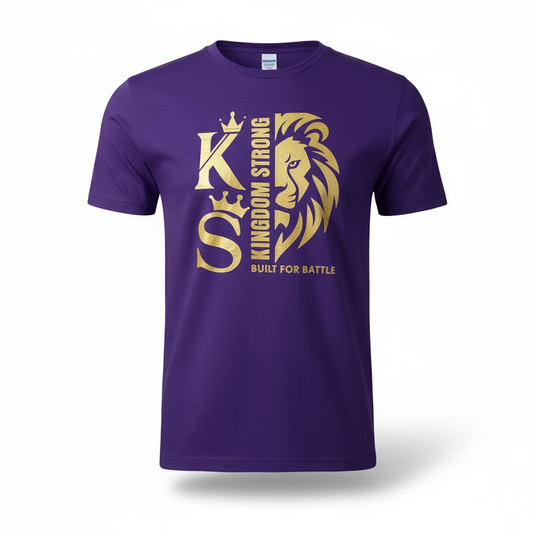 KINGDOM STRONGS "BUILT FOR BATTLE" SIGNATURE SOFT STYLE T-SHIRT WITH METALLIC GOLD LOGO
