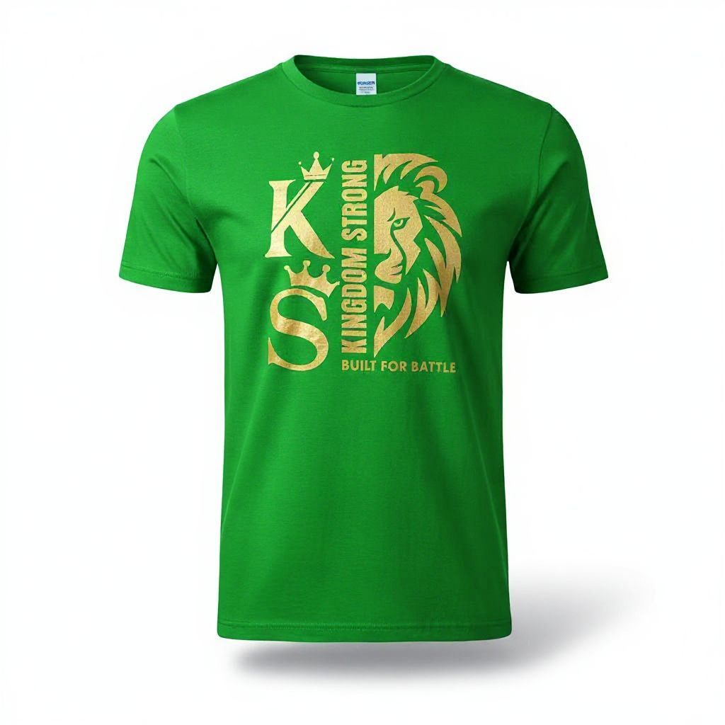 KINGDOM STRONGS "BUILT FOR BATTLE" SIGNATURE ULTRA T-SHIRT WITH METALLIC GOLD LOGO