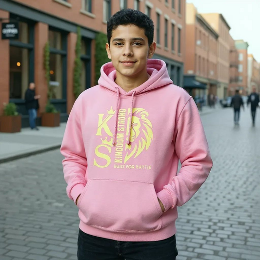 KINGDOM STRONG "BUILT FOR BATTLE" HEAVY SIGNATURE HOODIE METALIC GOLD LION LOGO