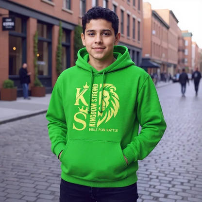 KINGDOM STRONG "BUILT FOR BATTLE" MID WEIGHT SIGNATURE HOODIE WITH METALLIC GOLD LOGO