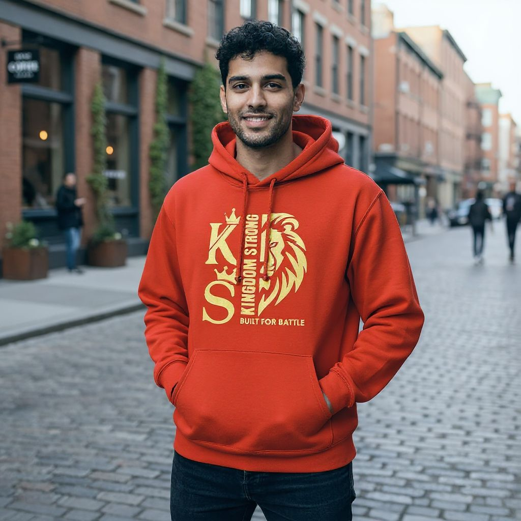 KINGDOM STRONG "BUILT FOR BATTLE" HEAVY SIGNATURE HOODIE METALIC GOLD LION LOGO