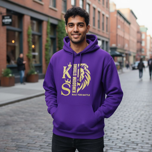 KINGDOM STRONG "BUILT FOR BATTLE" MID WEIGHT SIGNATURE HOODIE WITH METALLIC GOLD LOGO
