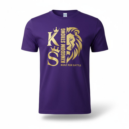 KINGDOM STRONGS "BUILT FOR BATTLE" SIGNATURE HEAVY T-SHIRT WITH METALLIC GOLD LOGO