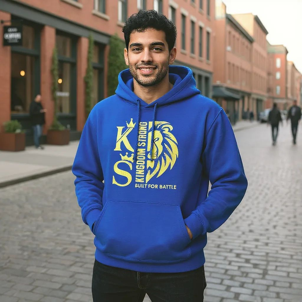 KINGDOM STRONG "BUILT FOR BATTLE" HEAVY SIGNATURE HOODIE METALIC GOLD LION LOGO